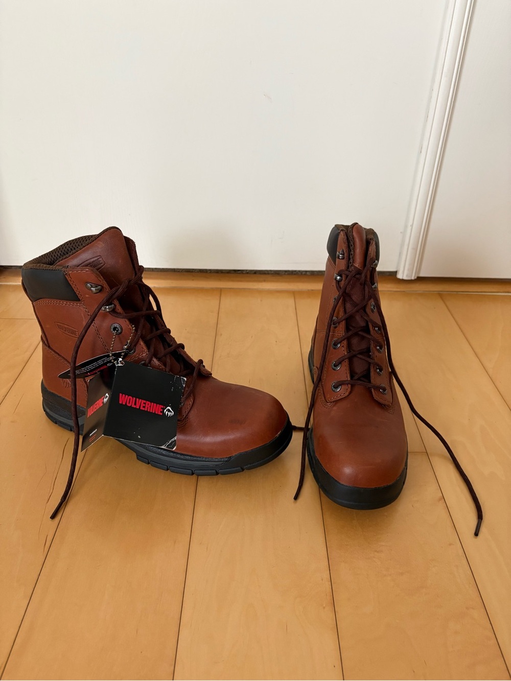 Wolverine Brown Leather Lace-Up Men's Work Boots. NWT